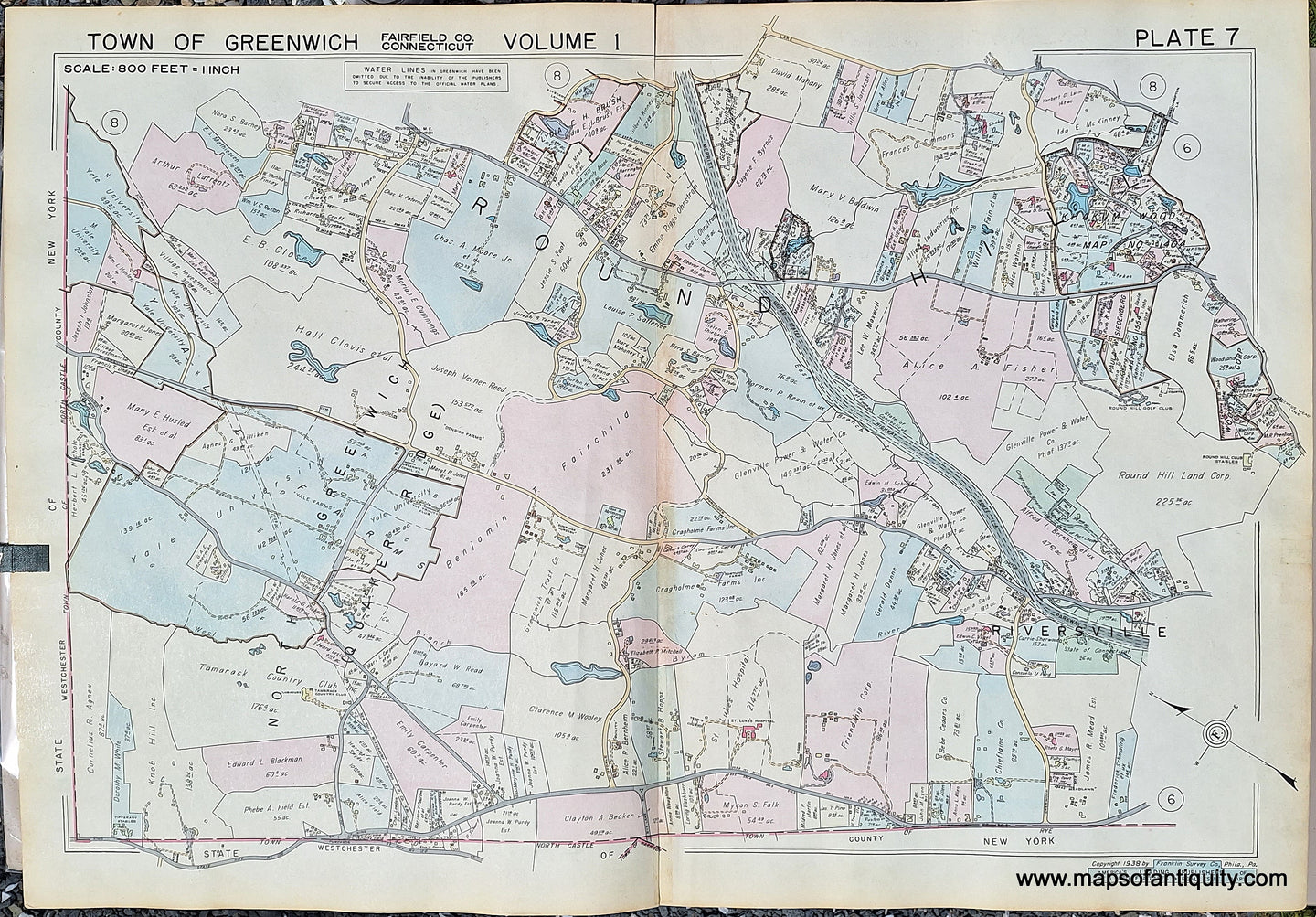 Genuine-Antique-Map-Part-of-Town-of-Greenwich-Fairfield-County-Connecticut-Plate-7-1938-Franklin-Survey-Company-Maps-Of-Antiquity