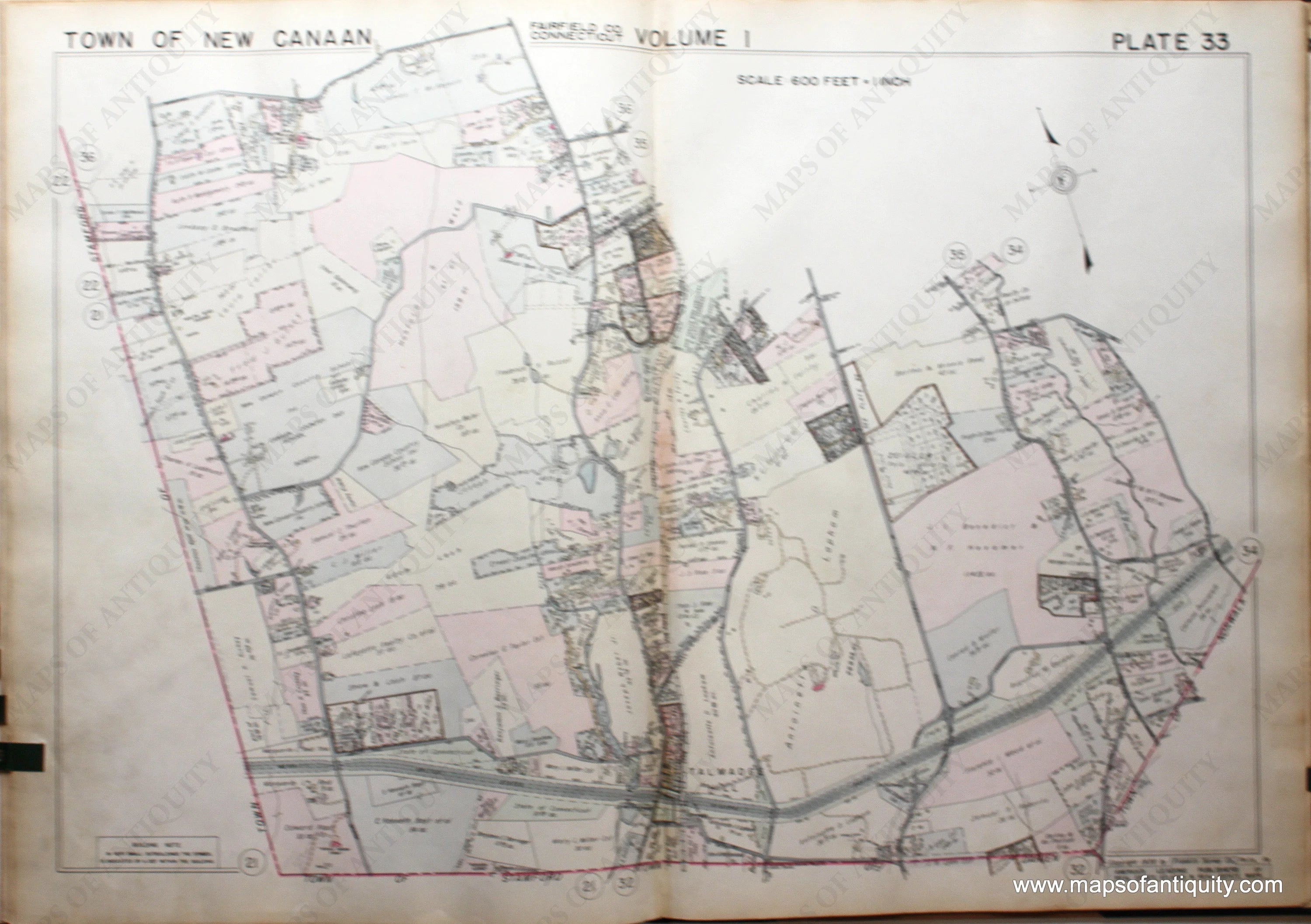 1938 Genuine Antique Map [Part of] Town of New Canaan, Fairfield County ...