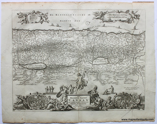 Antique-Uncolored-Map-Holy-Land---Het-Beloofde-Landt-Canaan-door-wandelt-van-onsen-Salichmaecker-Iesu-Christo-neffens-syne-Apostelen.-**********-Middle-East-&-Holy-Land--c.-1700-Stoopendaal-Maps-Of-Antiquity