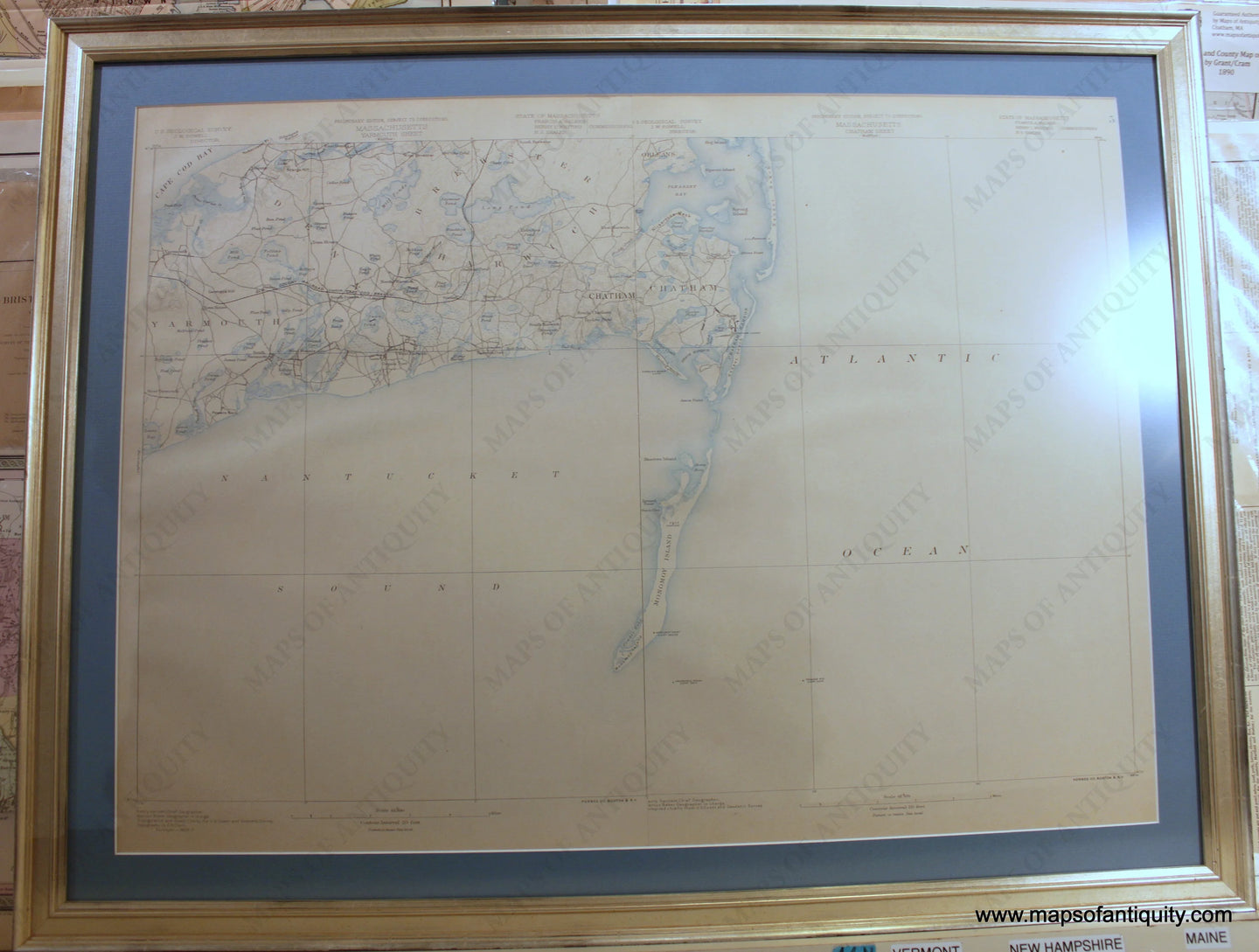 Antique-Topographic-Map-Topographic-Maps-of-Harwich-and-Chatham-framed-1886-USGS-1800s-19th-century-Maps-of-Antiquity