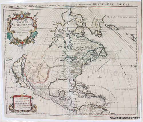 Antique-Hand-Colored-Map-Amerique-Septentrionale-North-America--1694-Jaillot-Maps-Of-Antiquity-1800s-19th-century