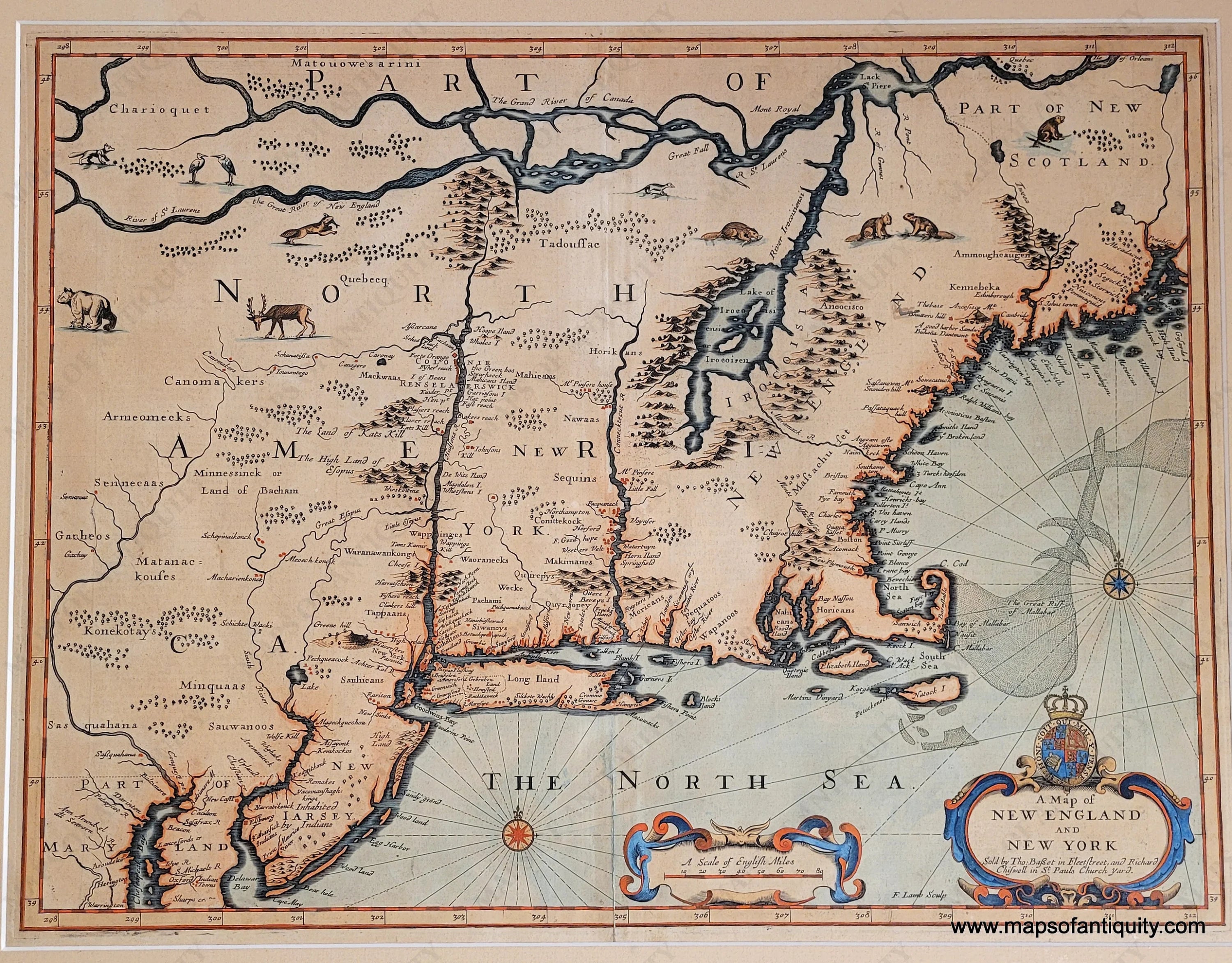 1676 - A Map of New England and New York - Antique Map – Maps of 1676 - A Map of New England and New York - Antique Map – Maps of