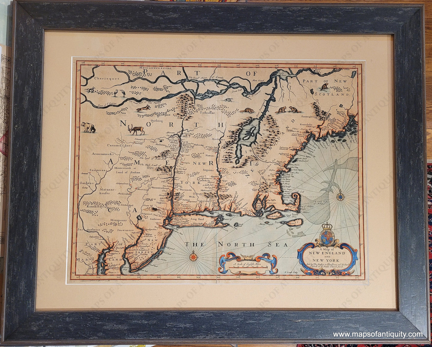 Genuine-Antique-Map-A-Map-of-New-England-and-New-York-1676-Speed-Maps-Of-Antiquity