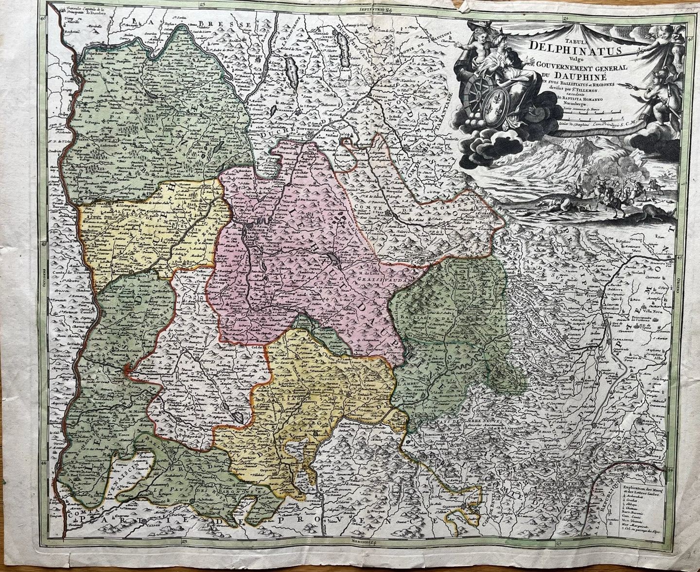 Genuine-Antique-Hand-colored-Map-France-Tabula-Delphinatus-Vulgo-Le-Gouvernement-General-du-Dauphine---Homann-Maps-Of-Antiquity