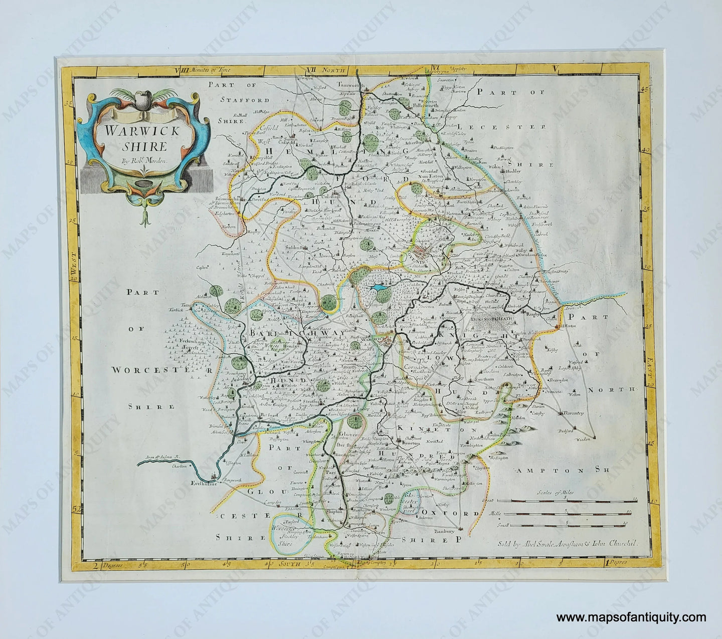 Genuine-Antique-Map-Warwickshire---England-1695-1722-Morden-Maps-Of-Antiquity