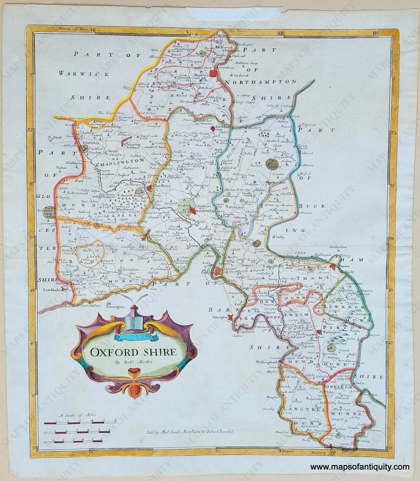 Genuine-Antique-Map-Oxfordshire---England-1695-1722-Morden-Maps-Of-Antiquity