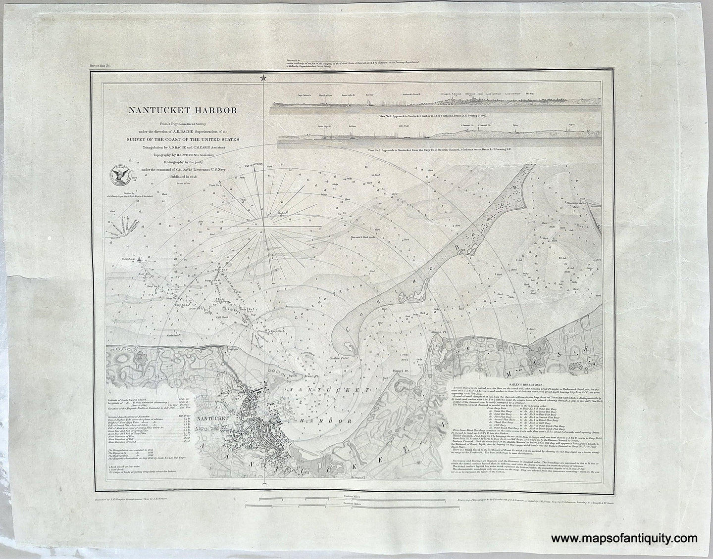 Antique-Nautical-Chart-Nantucket-Harbor-Massachusetts-Sailing-Map-Cape-Cod-and-Islands-1848-U.S.-Coast-and-Geodetic-Survey-Maps-Of-Antiquity
