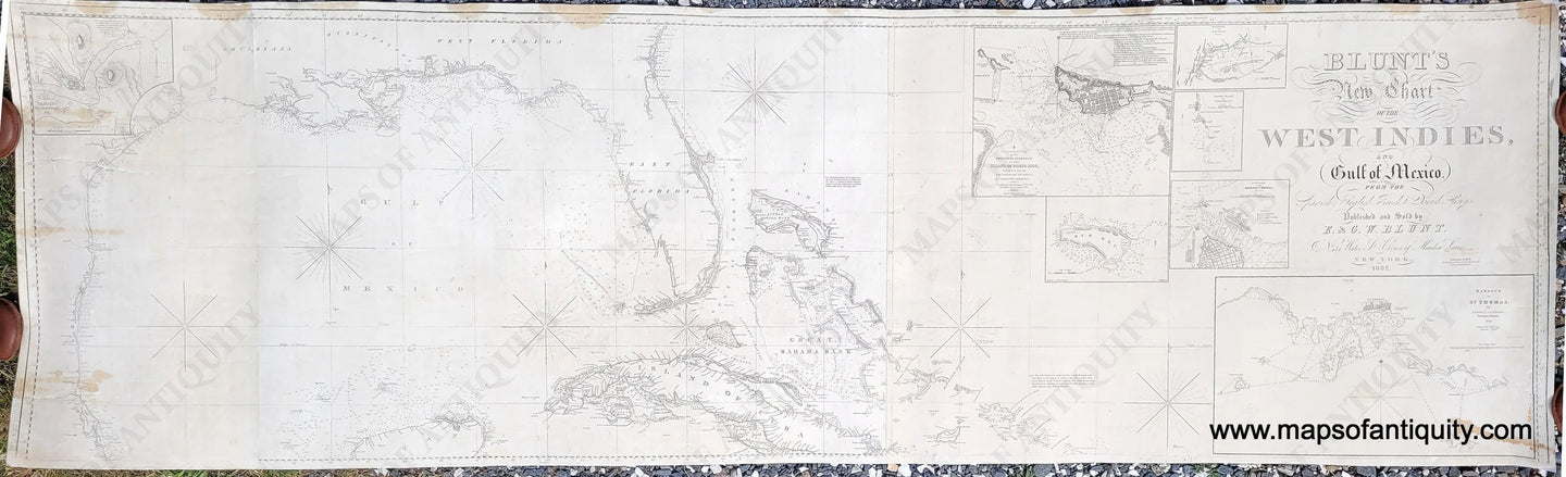 Genuine-Antique-Nautical-Chart-Blunt's-New-Chart-of-the-West-Indies-and-the-Gulf-of-Mexico-1832-1837-Blunt-Maps-Of-Antiquity