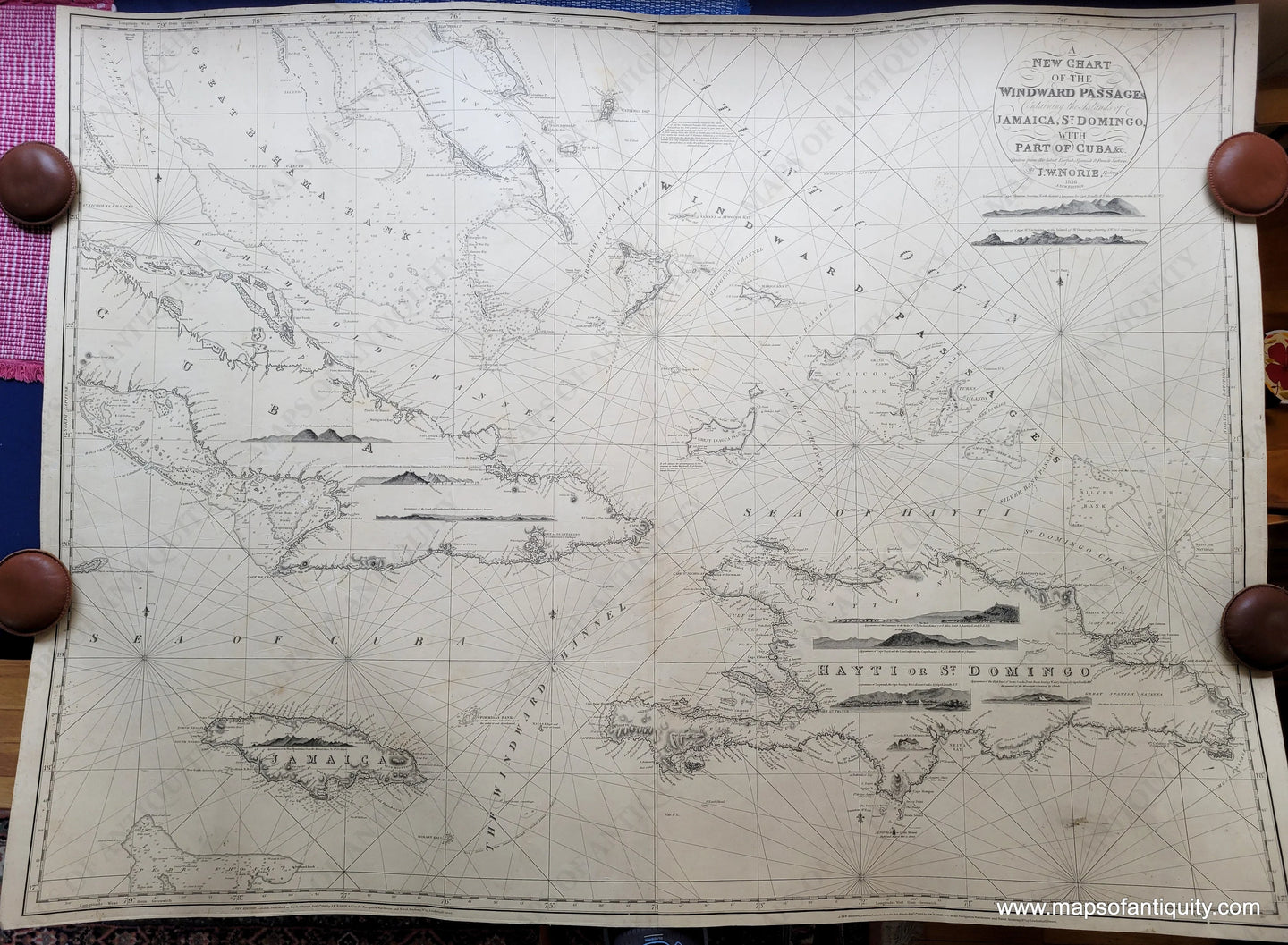 Genuine-Antique-Chart-A-New-Chart-of-the-Windward-Passages-Containing-the-Islands-of-Jamaica-St-Domingo-with-Part-of-Cuba--1836-Norie-Maps-Of-Antiquity