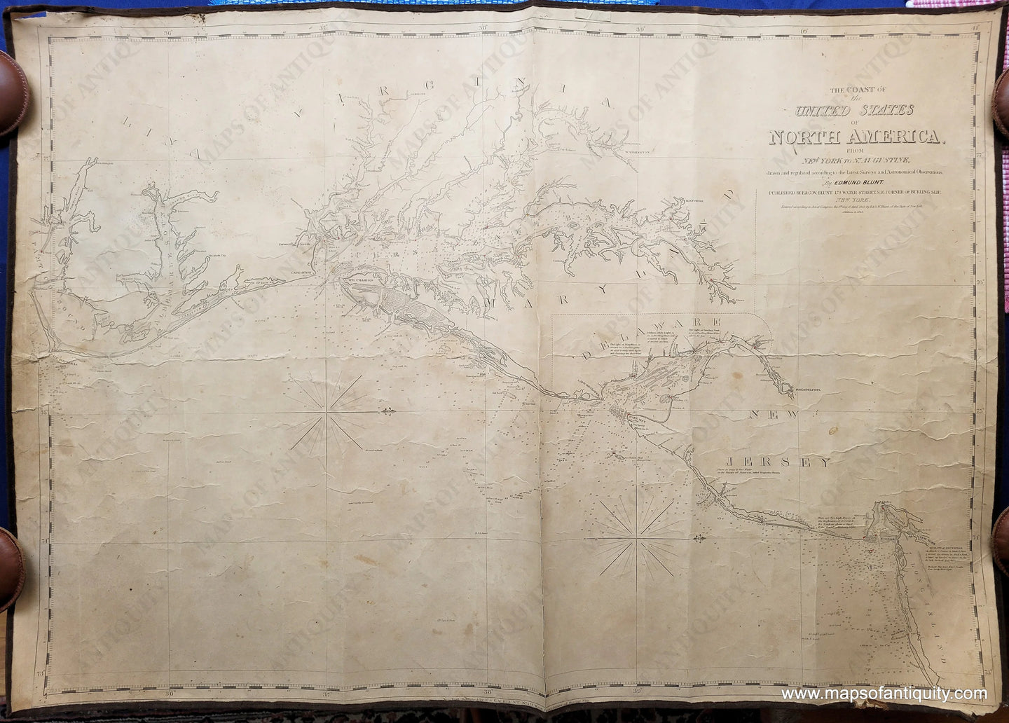 Genuine-Antique-Chart-The-Coast-of-the-United-States-of-North-America-from-New-York-to-St-Augustine-1844-Blunt-Maps-Of-Antiquity