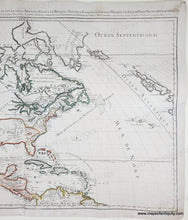 Load image into Gallery viewer, Antique map of North America with decorative elements and text. Line color in green, red, orange, yellow. Genuine-Antique-Map-North-America-Amerique-Septentrionale-divisee-en-ses-principales-parties-scavoir-Les-Terres-Arcticques-Le-Canada-ou-Le-Nouvelle-France-Le-Mexique-ou-Nouvelle-Espagne-Le-Nouveau-Mexique-Les-Isles-de-Terre-Neuve-de-Californie-et-Antilles--1690-Jaillot-Maps-Of-Antiquity
