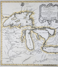 Load image into Gallery viewer, Antique map of North America with the Great Lakes, labeled territories and bodies of water. Genuine-Antique-Map-Great-Lakes-Partie-Occidentale-de-la-Nouvelle-France-ou-du-Canada-1755-Bellin-Homann-Heirs-Maps-Of-Antiquity
