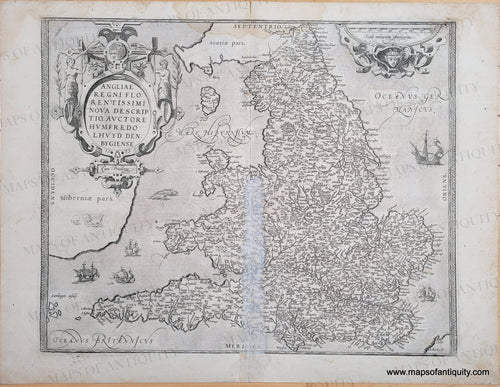 Genuine-Antique-Map-England-and-Wales-Angliae-Regni-Florentissimi-Nova-Descriptio-Auctore-Humfredo-Lhuyd-Denbygiense-1579-Ortelius-Maps-Of-Antiquity