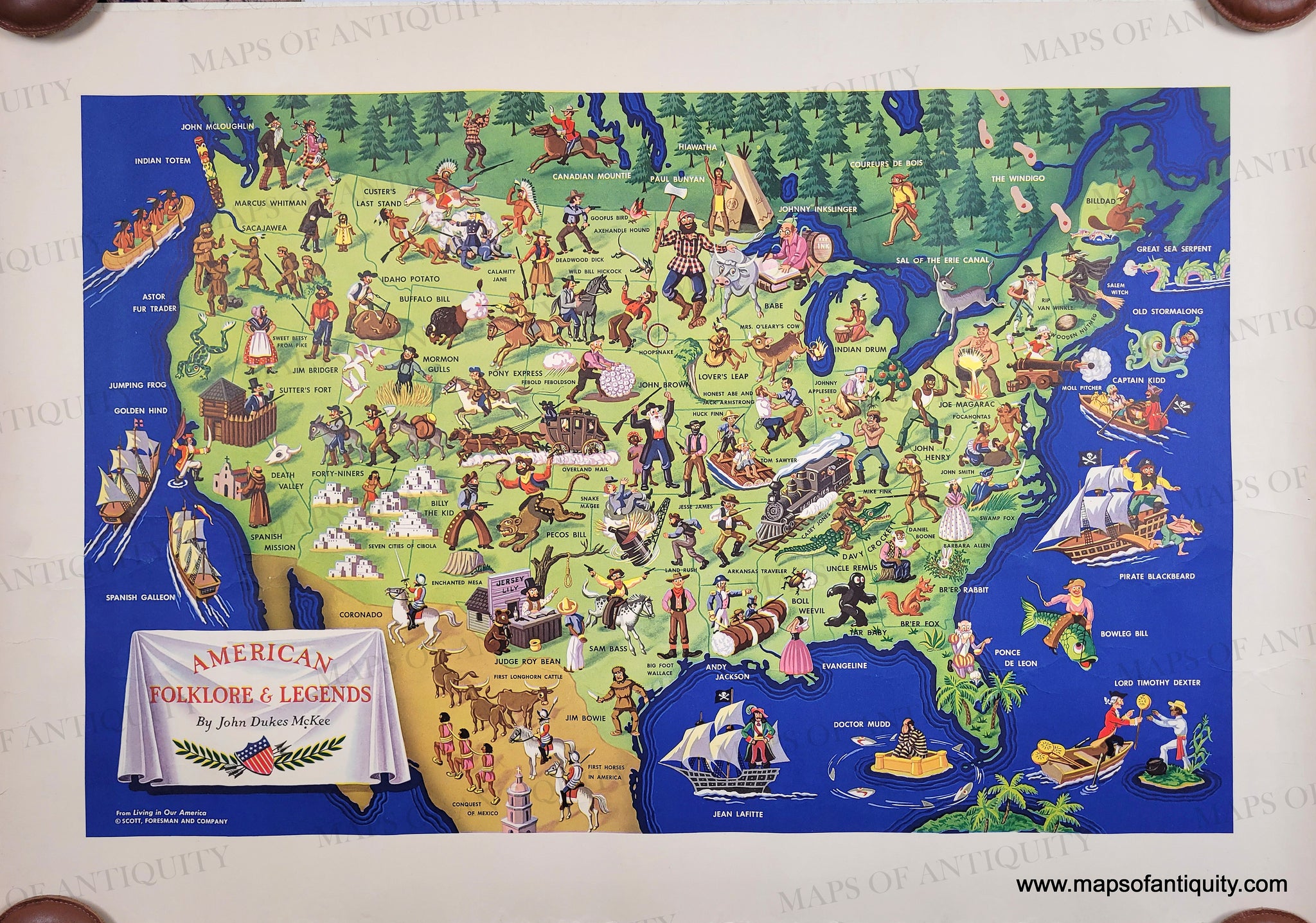 1950 - American Folklore & Legends - Antique Pictorial Map – Maps