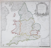 Load image into Gallery viewer, 1753 - England &amp; Wales - Le Royaume d'Angleterre,  divise selon les sept Royaumes… - Genuine Antique Map
