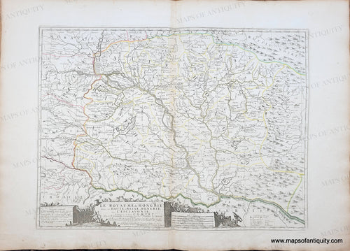18th century map with original hand-colored boundary lines in yellow, green, red, blue. Genuine-Antique-Map-Hungary-Le-Royaume-de-Hongrie…-1775-Coronelli-Nolin-Maps-Of-Antiquity