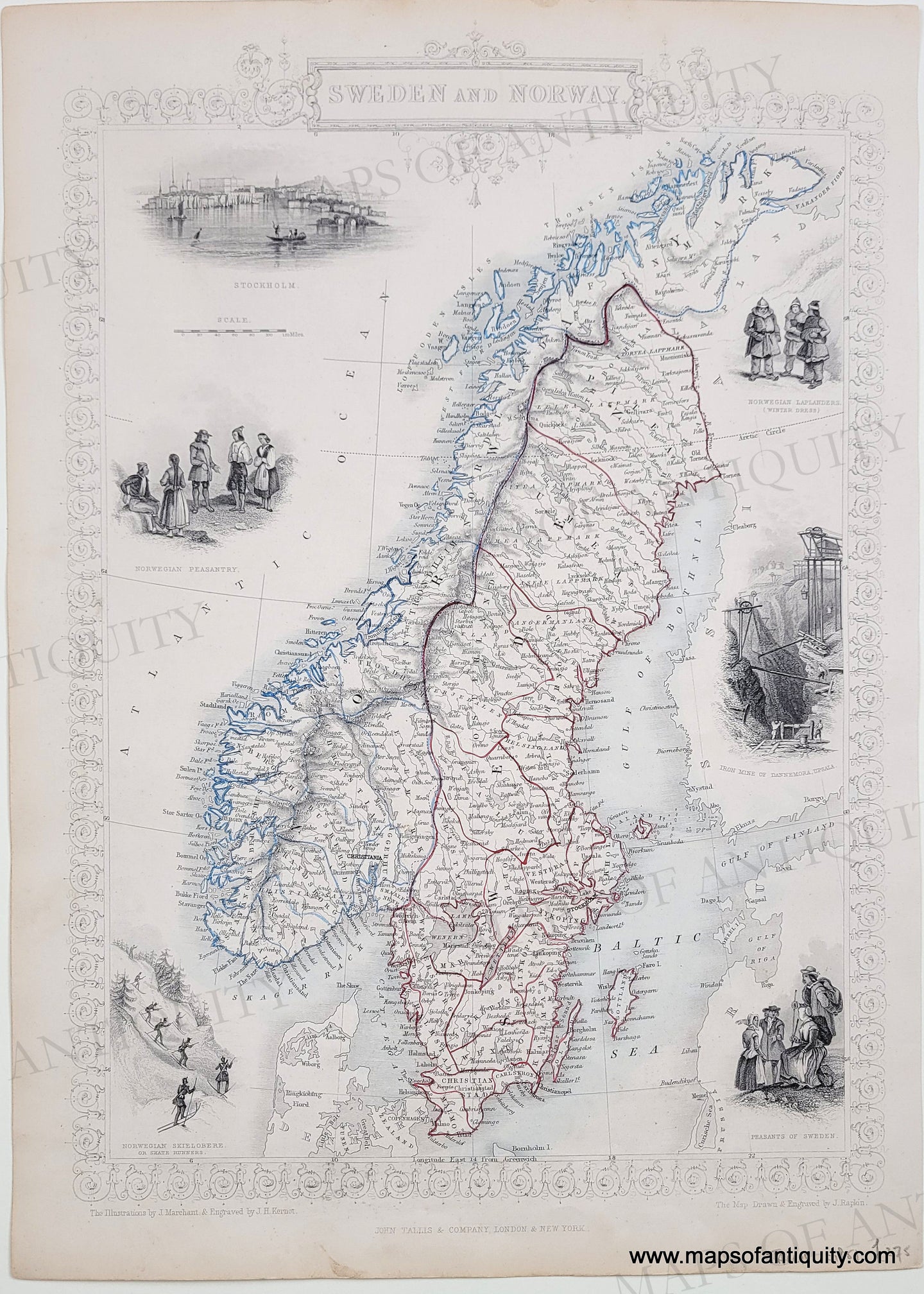 1851 - Sweden and Norway. - Antique Map