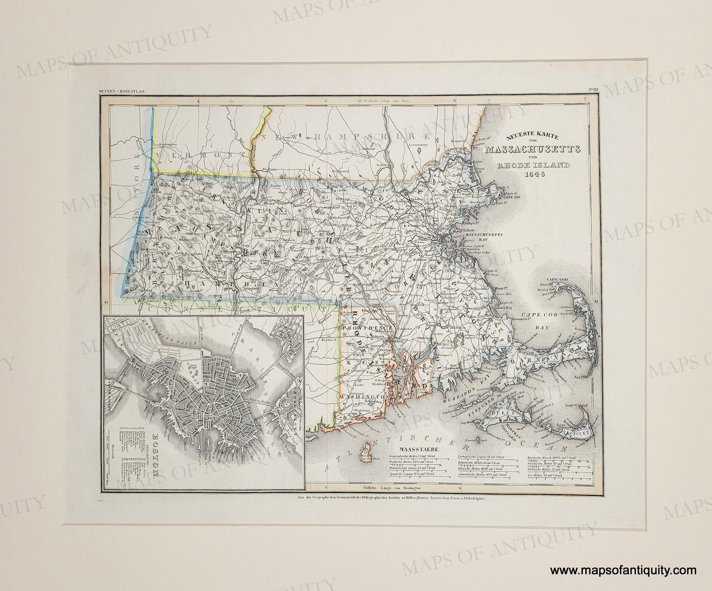Genuine-Antique-Map-Neueste-Karte-von-Massachusetts-und-Rhode-Island-1846-Meyers-Hand-Atlas-Maps-Of-Antiquity