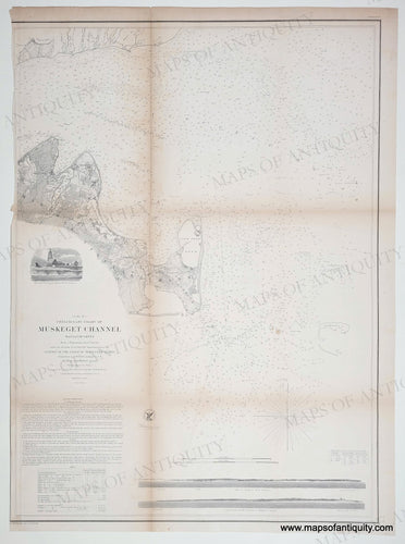 Antique map of Muskeget Channel Martha's Vineyard, MA, with text and illustrations on a white background.