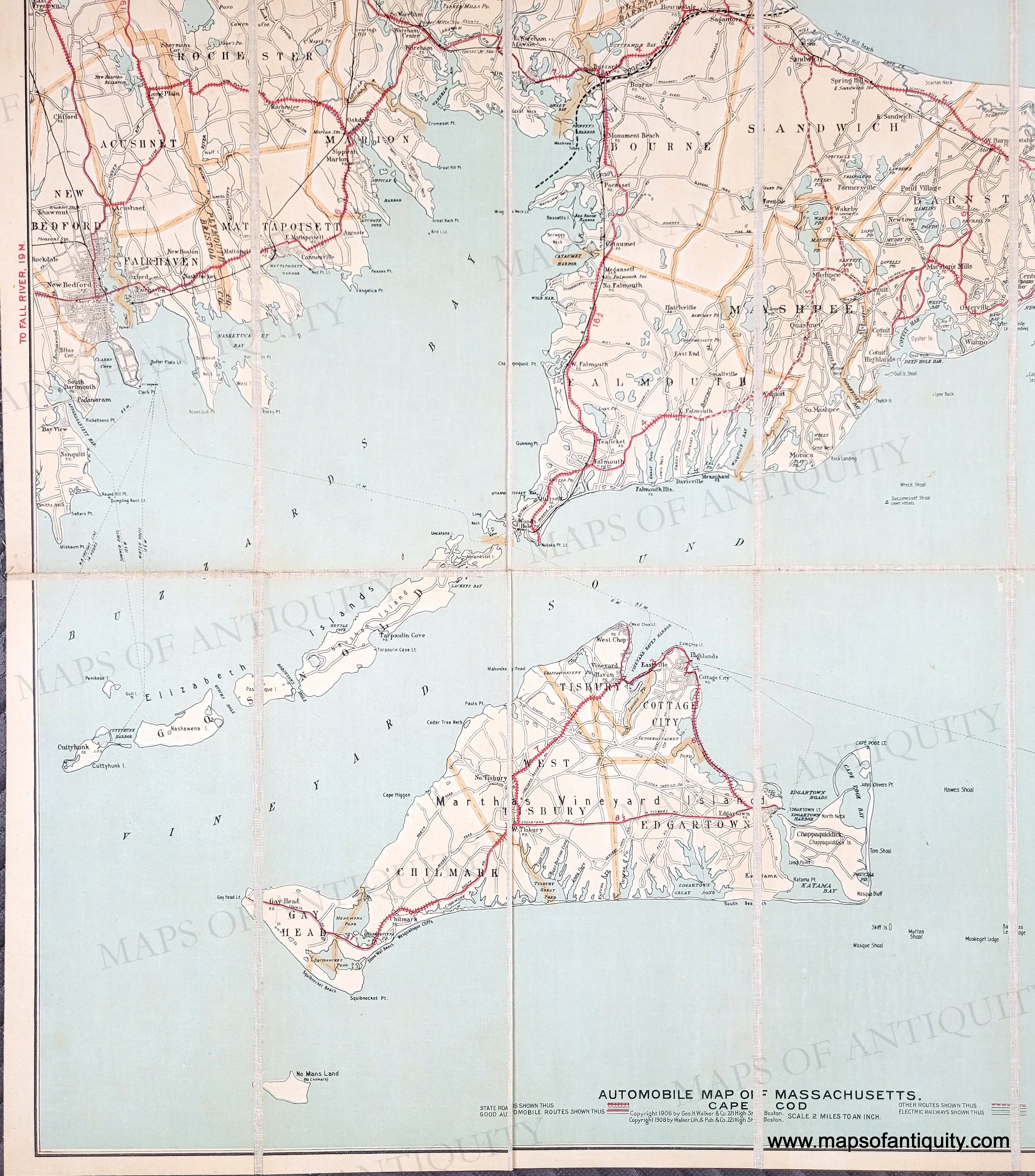 Cape Cod Section Map 1908 - Automobile Map of Massachusetts, Cape Cod section - Genuine Ant ...