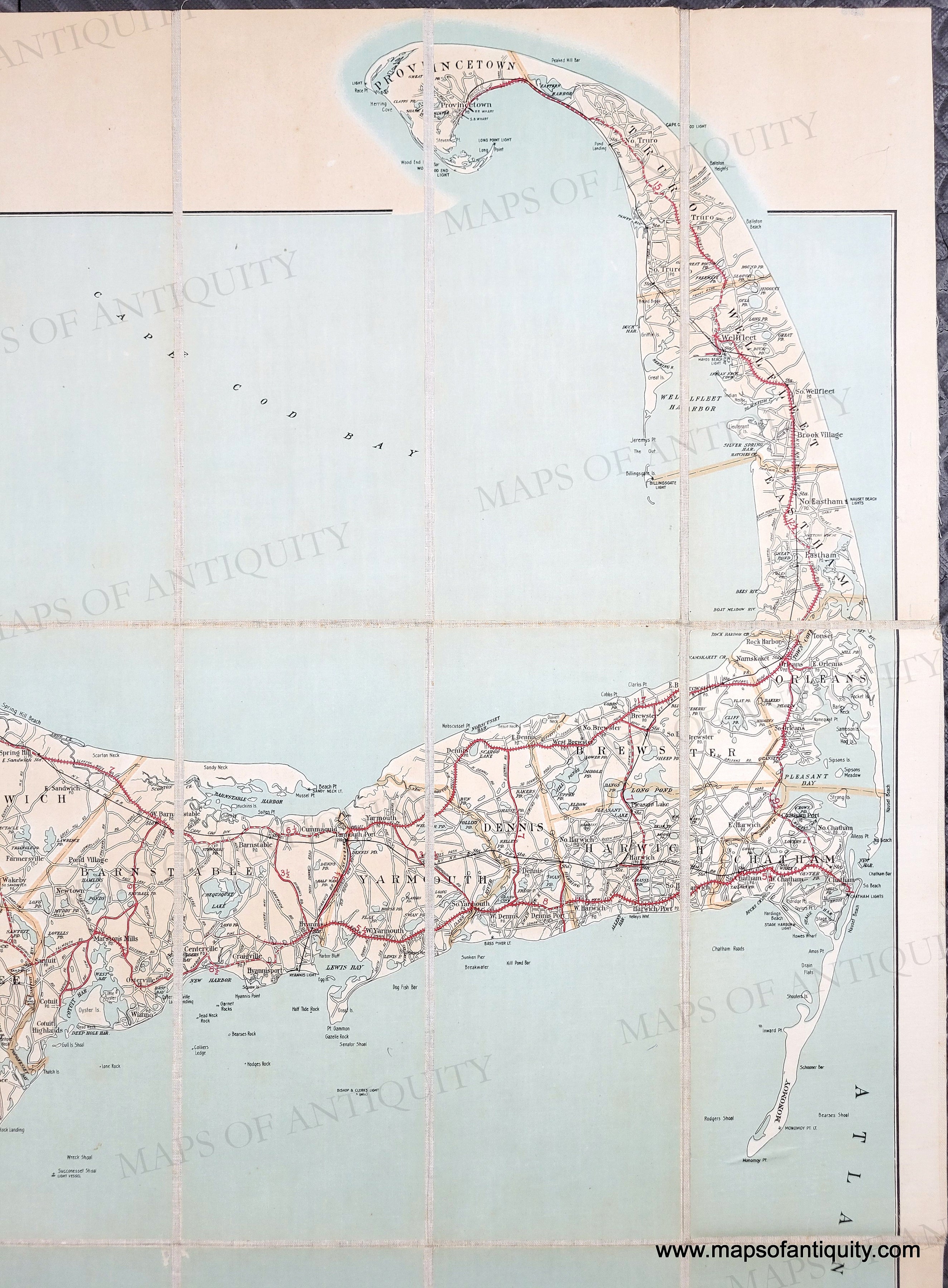 Cape Cod Section Map 1908 - Automobile Map of Massachusetts, Cape Cod section - Genuine Ant ...