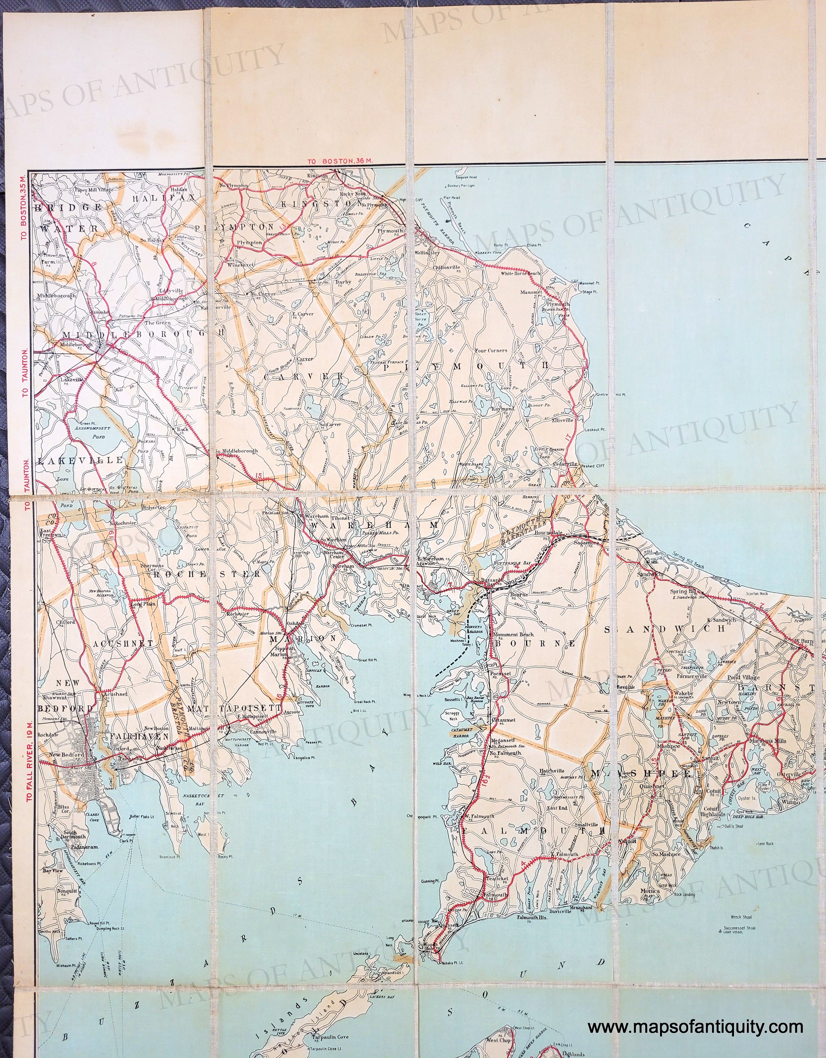 Cape Cod Section Map 1908 - Automobile Map of Massachusetts, Cape Cod section - Genuine Ant ...