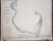 Load image into Gallery viewer, Close up of An antique nautical sailing chart vertical in black and white showing Massachusetts Bay with coastal detail, water depths, and informational text about sailing.
