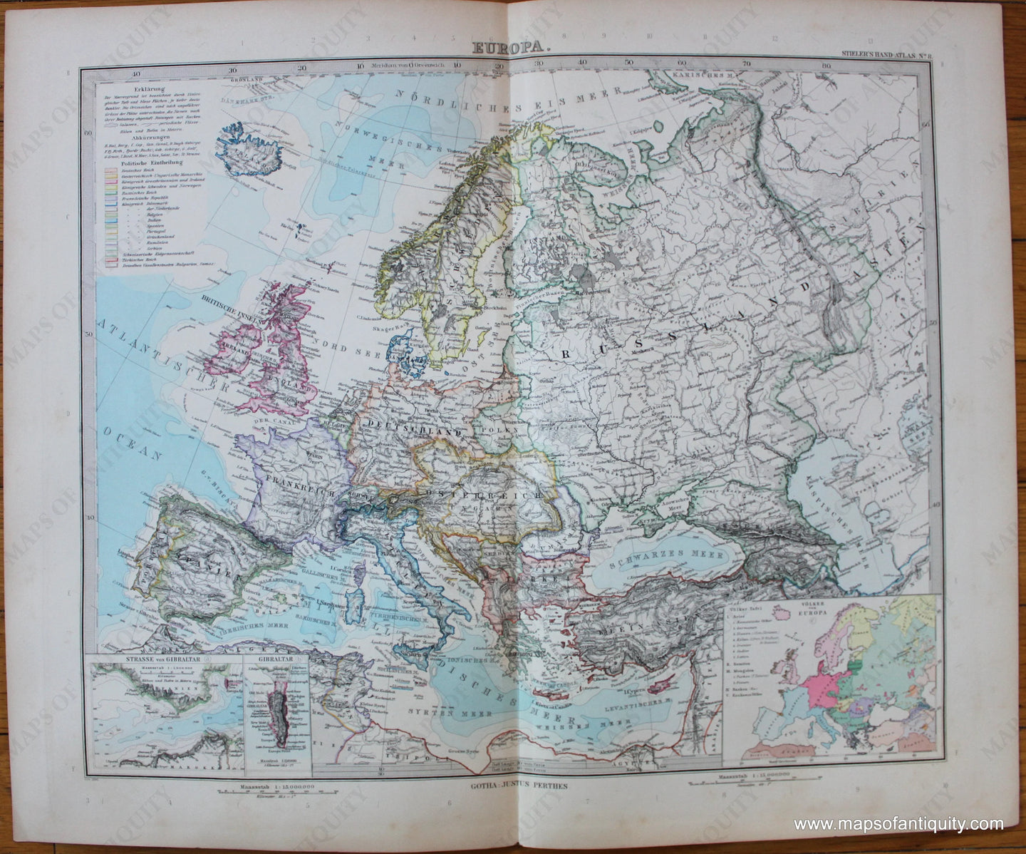 Antique-Printed-Color-Map-Europa-Europe--c.-1889-Stieler-Maps-Of-Antiquity-1800s-19th-century