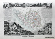1851 - France - Dept. De La Vendee - Genuine Antique Map