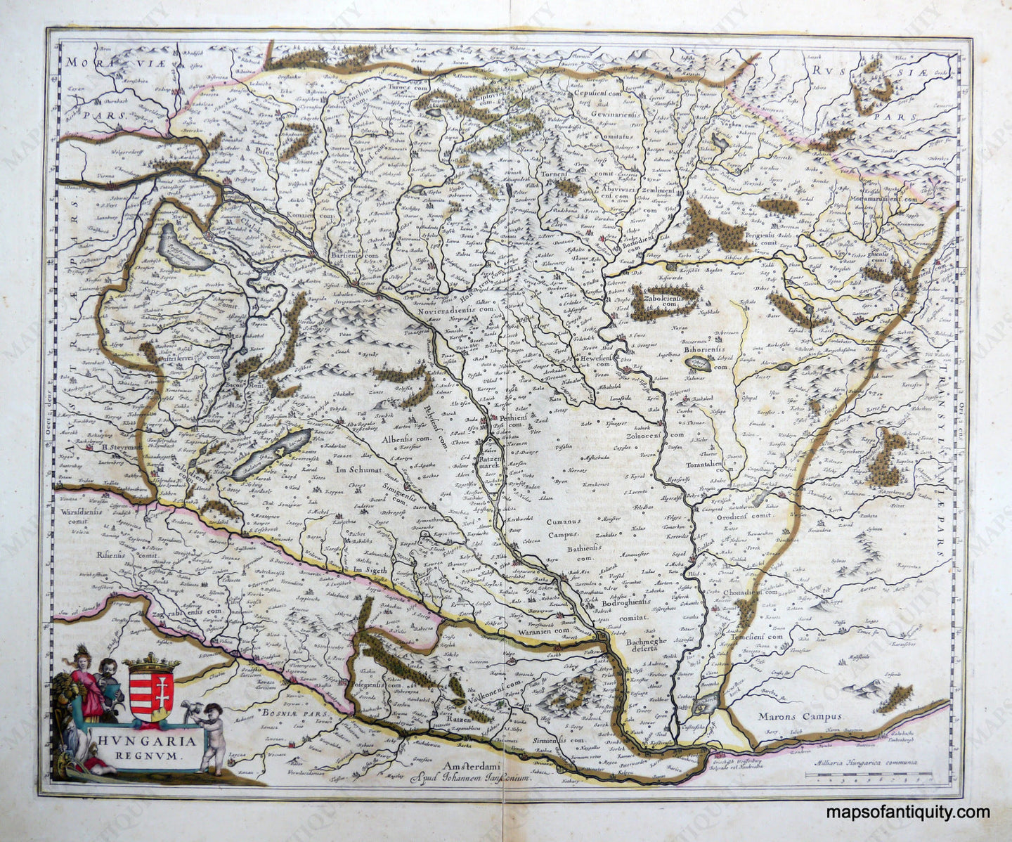 Antique-Hand-Colored-Map-Hungaria-Regnum-**********-Europe-Hungary-c.-1650-Jan-Jansson-Maps-Of-Antiquity