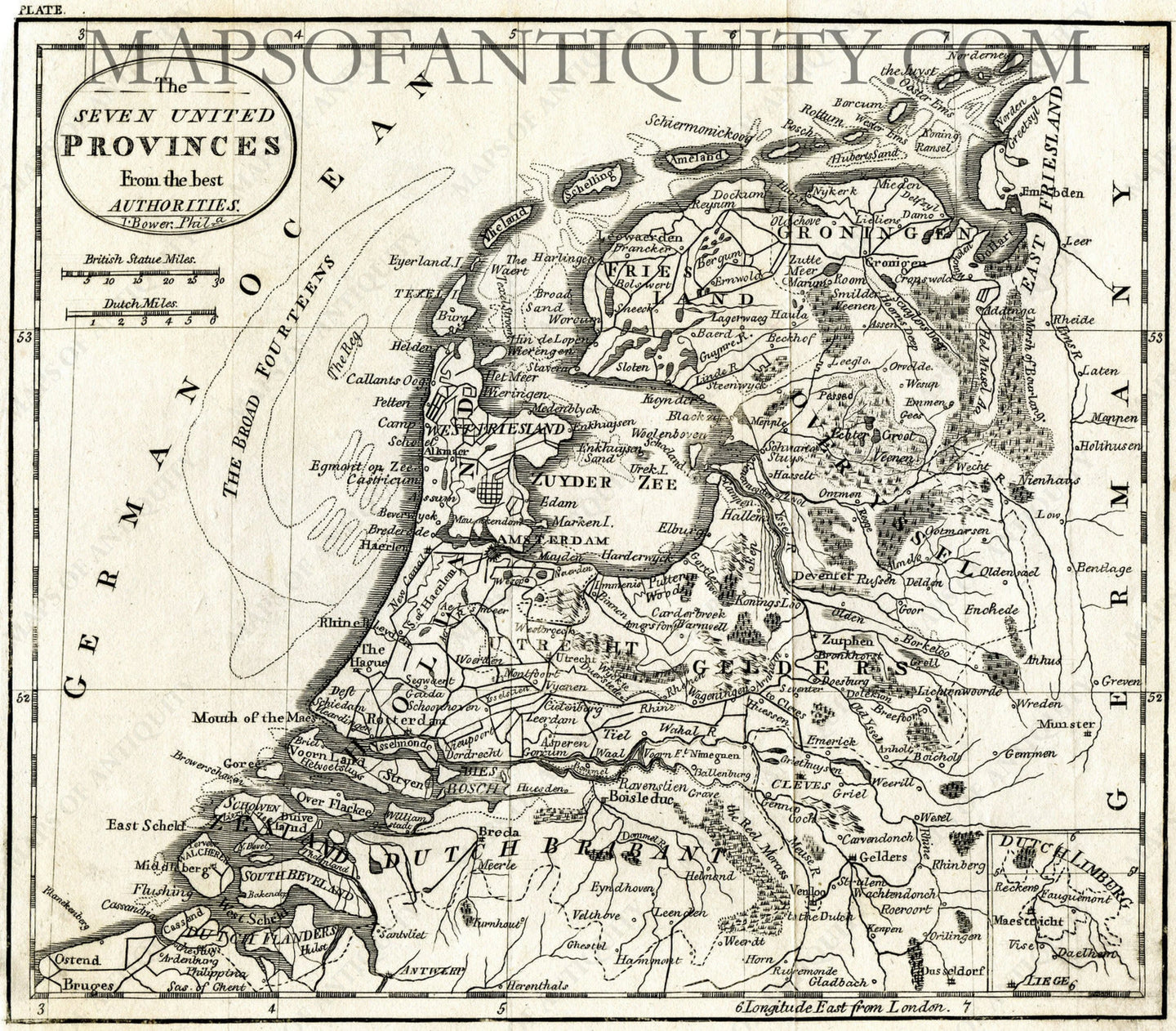 Black-and-white-antique-map-The-Seven-United-Provinces-from-the-Best-Authorities-Europe-Netherlands-c.-1816-Mathew-Carey-Maps-Of-Antiquity