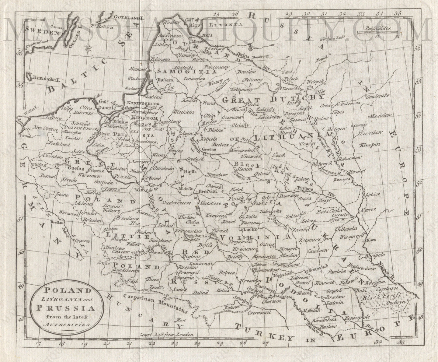 Black-and-white-antique-map-Poland-Lithuania-and-Prussia-from-the-Latest-Authorities-Europe-Poland-1787-Guthrie-Maps-Of-Antiquity