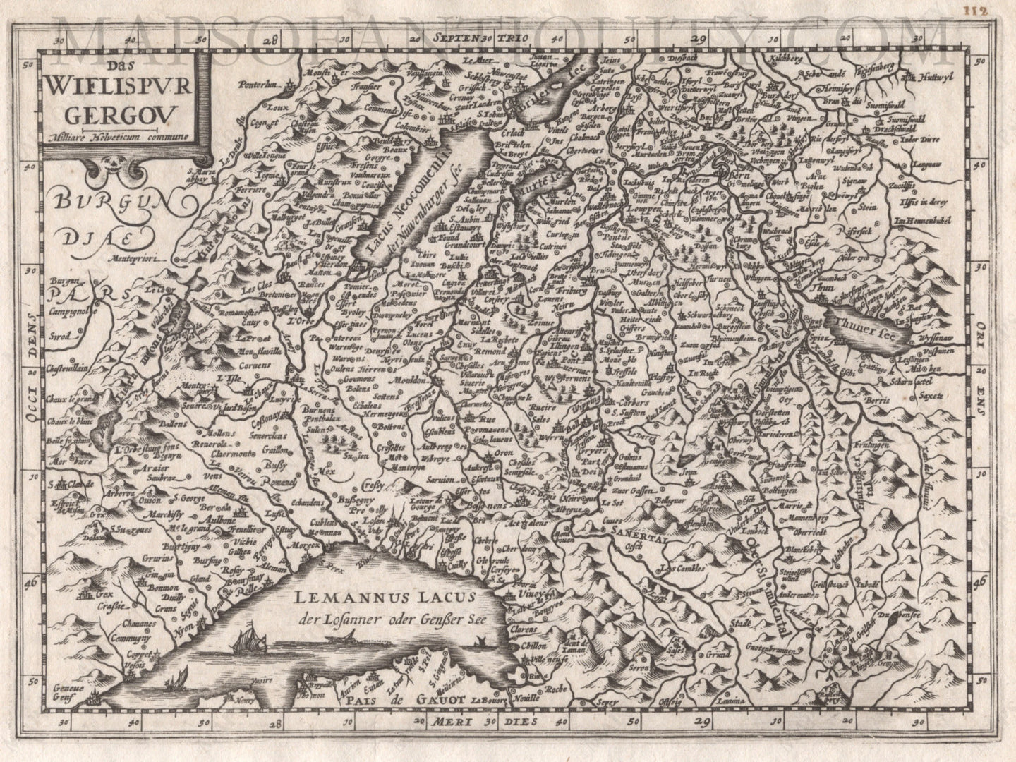 Black-and-white-antique-map-Das-Wiflispur-Gergov-Europe-Switzerland-c.-1630-Mercator-Maps-Of-Antiquity