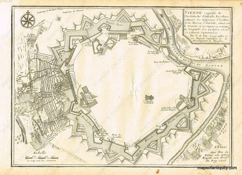 Antique-black-and-white-map-Vienne--Vienna-Austria-Europe-Austria-1705-De-Fer-Maps-Of-Antiquity