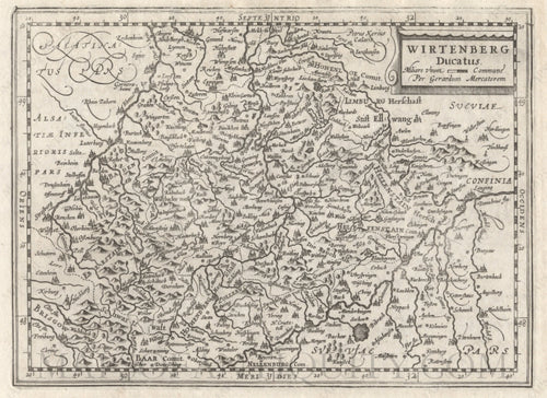 Black-and-white-antique-map-Wirtenberg-Ducatus.Ã‚Â ****-Europe-Germany-1628-Mercator-Maps-Of-Antiquity