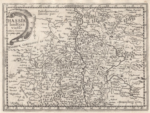 Black-and-White-Antique-Map-Hassia-landtgraviatus--Hess-Germany-****-Europe-Germany-1632-Mercator-Maps-Of-Antiquity