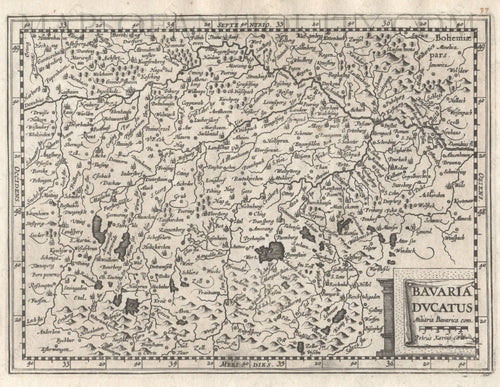 Black-and-white-antique-map-Bavaria-Ducatus-Germany-******-Europe-Germany-1632-Mercator-Maps-Of-Antiquity