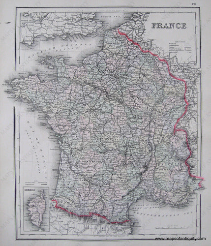 Antique-Hand-Colored-Map-France-Palestine-Europe-France-1884-Gray-Maps-Of-Antiquity