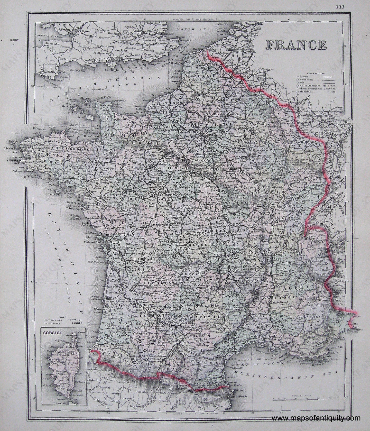 Antique-Hand-Colored-Map-France-Palestine-Europe-France-1884-Gray-Maps-Of-Antiquity