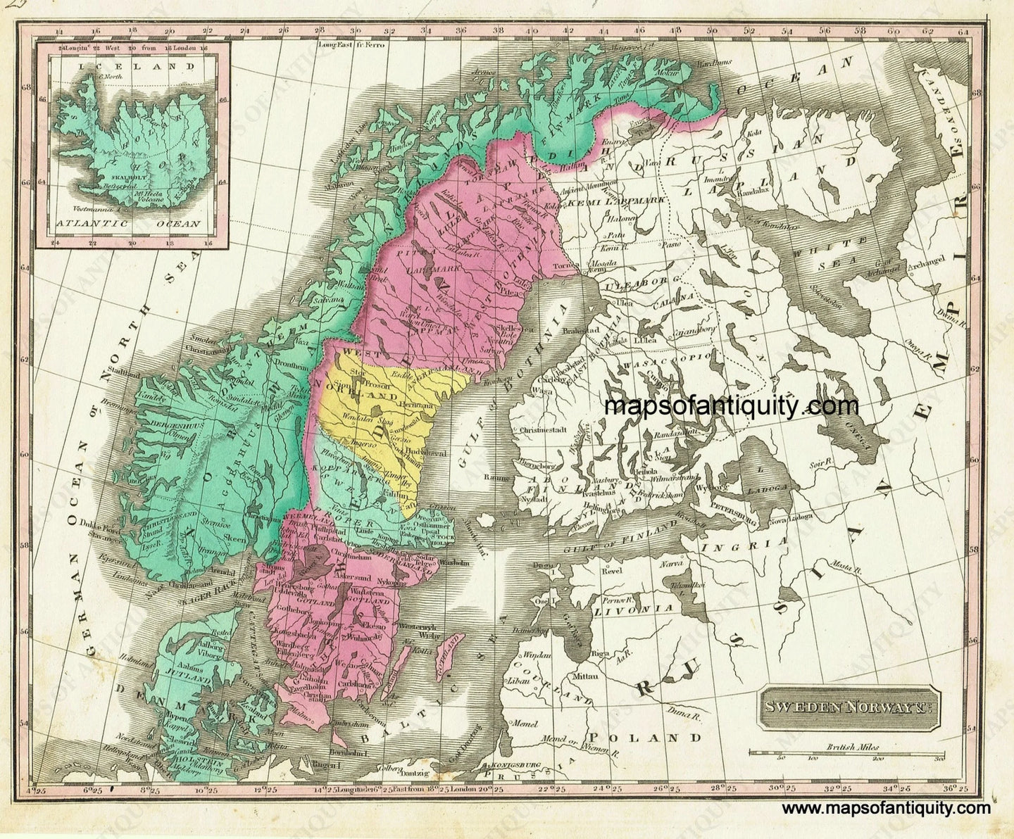 Antique-Hand-Colored-Map-Sweden-Norway-&-c.-Europe--1830-Key-Maps-Of-Antiquity