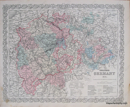 Antique-Hand-Colored-Map-Colton's-Germany-No.-3.-Europe-Germany-1887-Colton-Maps-Of-Antiquity