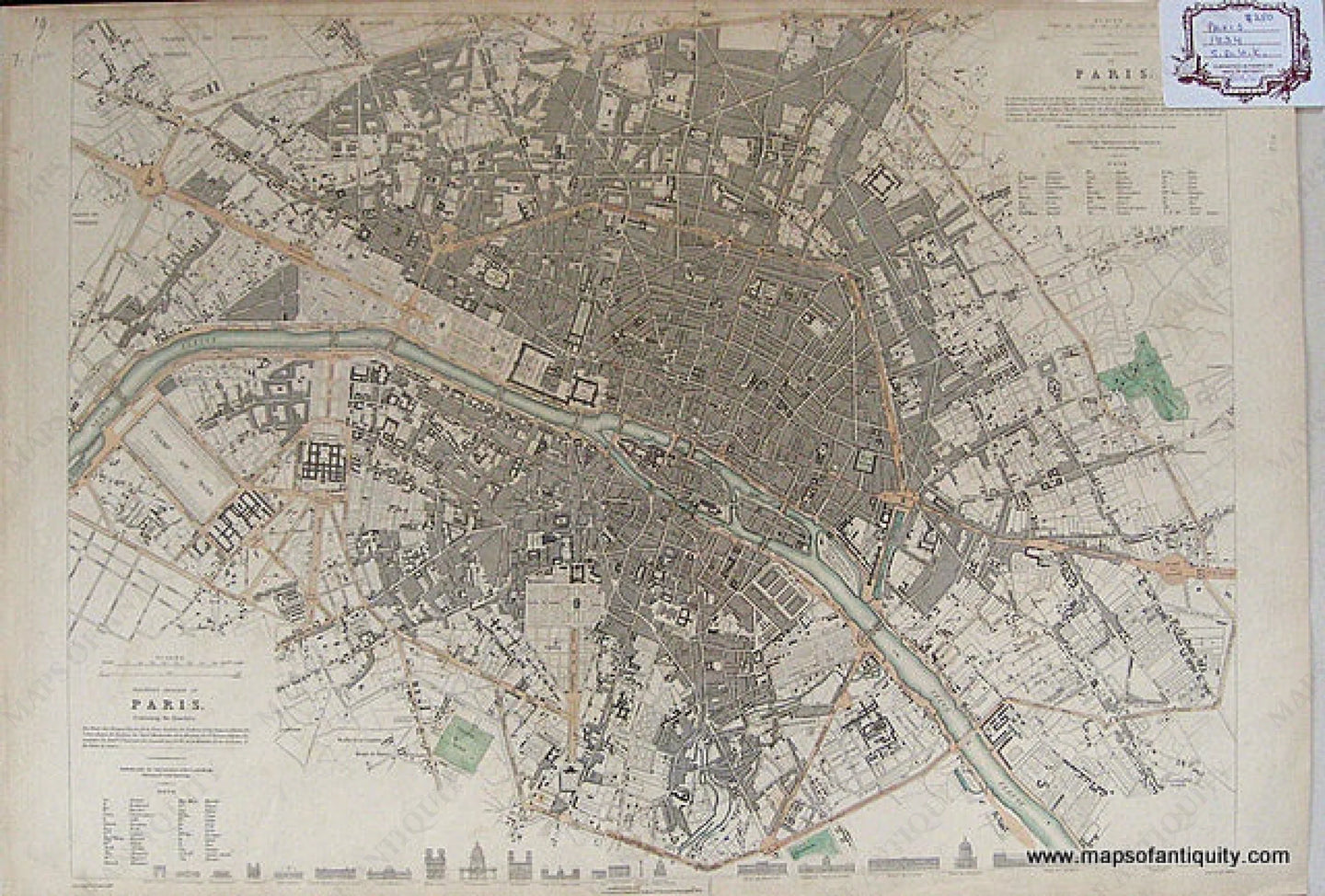 Antique-Hand-Colored-Map-Paris-Eastern-Division-containing-the-Quarters**********--Europe-1834-SDUK/Society-for-the-Diffusion-of-Useful-Knowledge-Maps-Of-Antiquity