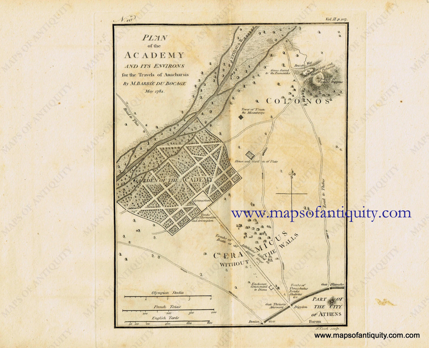 Antique-Black-and-White-Map-Plan-of-the-Academy-and-its-Environs-Athens-Greece-Europe-Greece-1791-Barbie-du-Bocage-Maps-Of-Antiquity