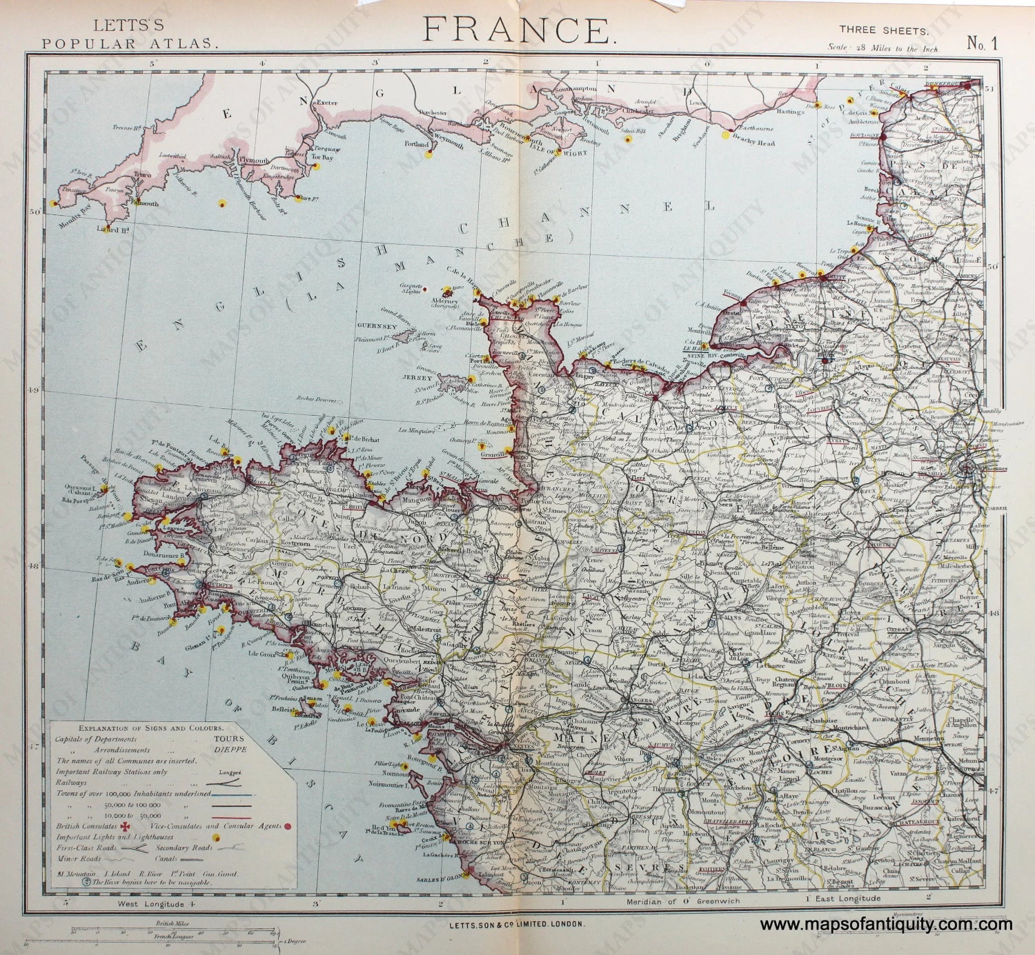 フランスアンティーク　MAP 1883 - France, One of Three - Antique Map – Maps of Antiquity
