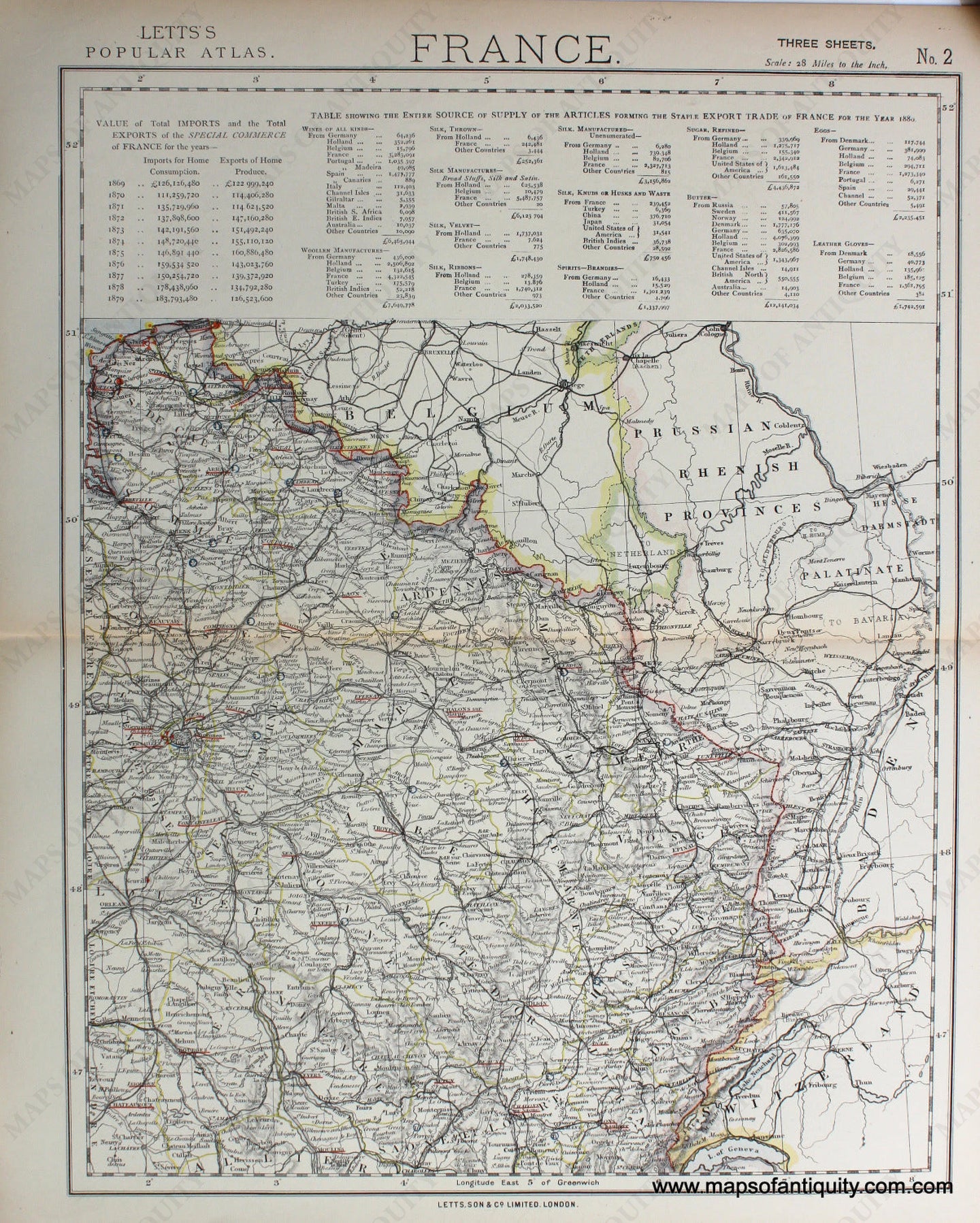 printed-color-Antique-Map-France-Two-of-Three-Europe-France-1883-Letts-Maps-Of-Antiquity