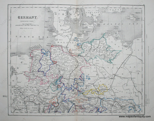 Antique-Hand-Colored-Map-Germany-Northern-Part-Europe-Germany-c.-1850-Appleton-Maps-Of-Antiquity