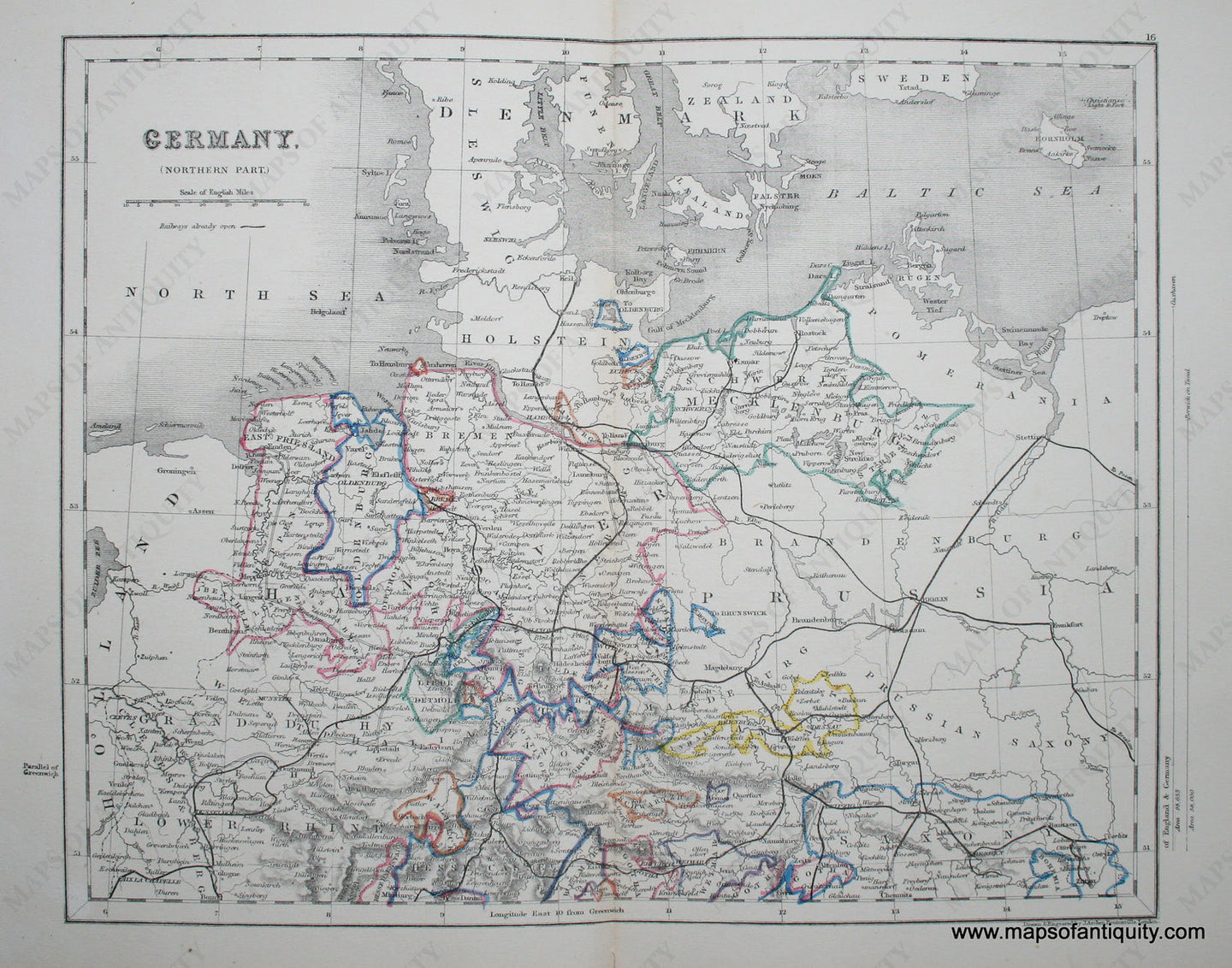 Antique-Hand-Colored-Map-Germany-Northern-Part-Europe-Germany-c.-1850-Appleton-Maps-Of-Antiquity