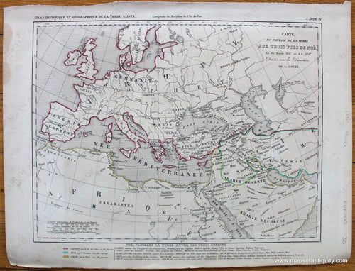 Antique-Hand-Colored-Map-Carte-du-Partage-de-la-Terre-aux-Trois-Fils-de-Noe-an-du-Monde-1657-av.-J.C.-2347-Europe-Europe-General-1850-Houze-Maps-Of-Antiquity