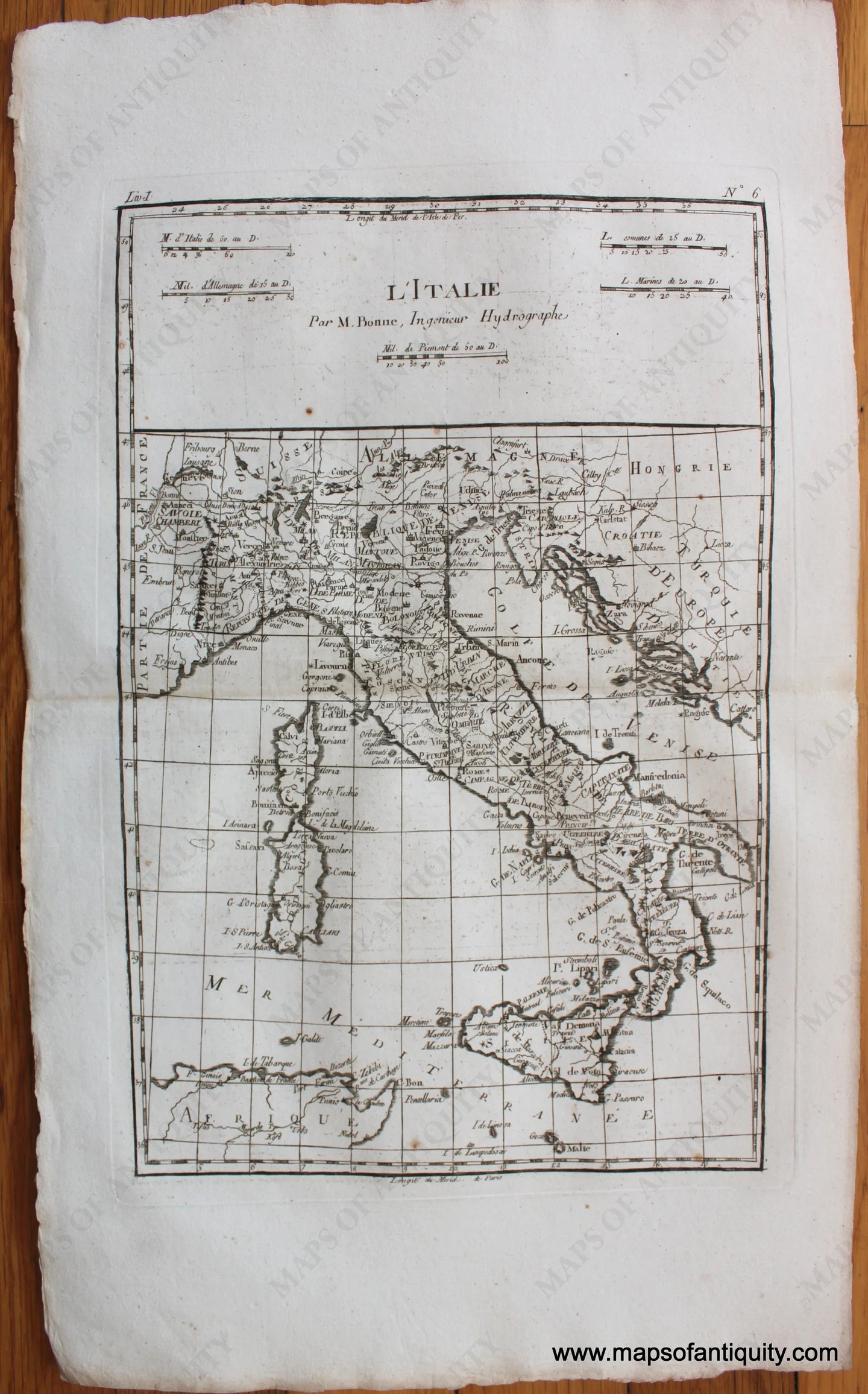 Black-and-White-Engraved-Antique-Map-1780-Raynal-and-Bonne-L'Italie-******-Italy