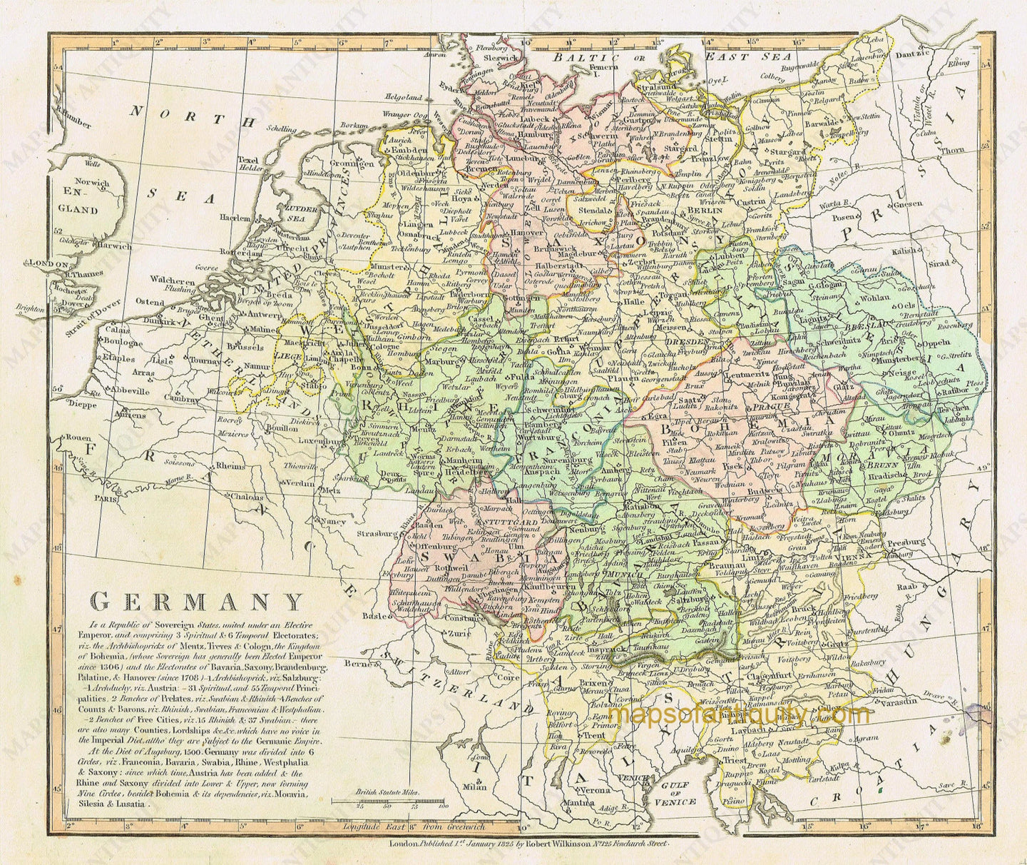 Antique-Hand-Colored-Map-Germany-Europe-Germany-1827-Wilkinson-Maps-Of-Antiquity